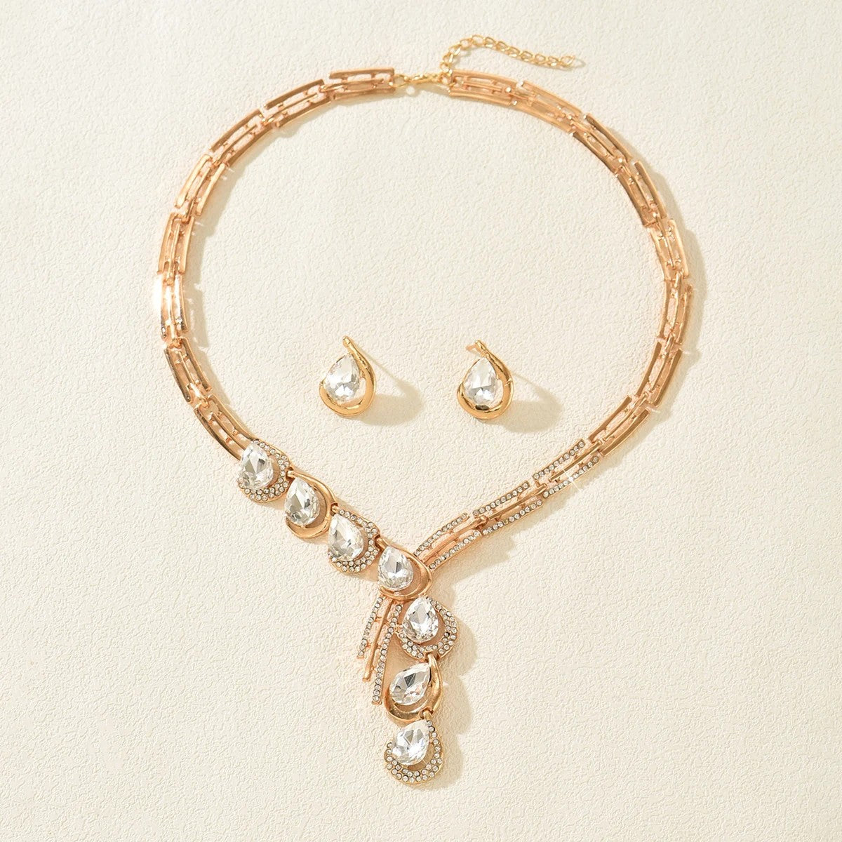 Crystal Waterfall Link Necklace & Earring Set