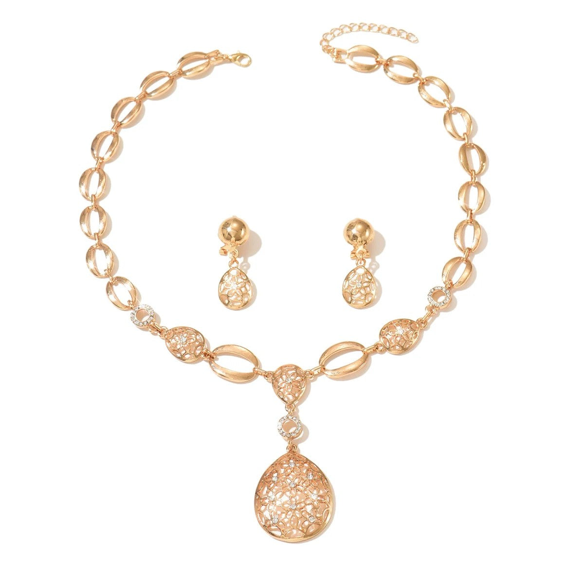 Filigree Oval Link Necklace & Earring Set
