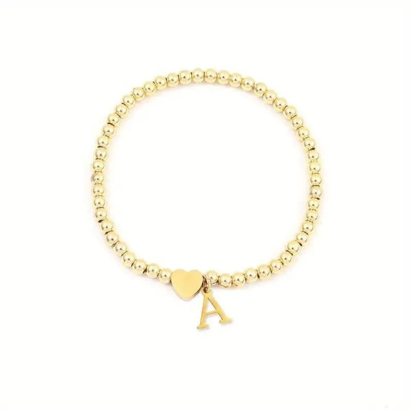 Heart & Initial Bead Bracelet