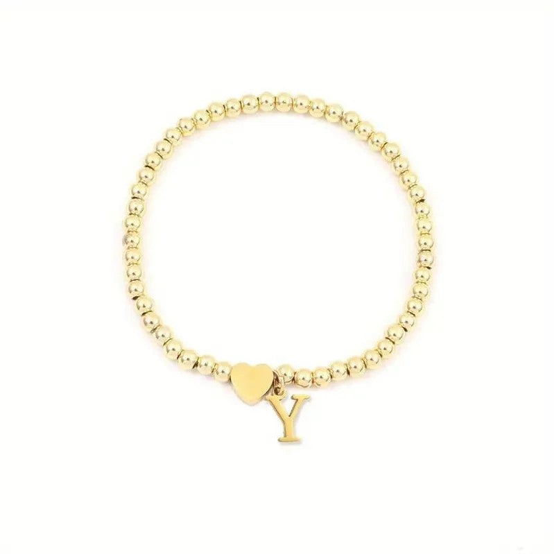 Heart & Initial Bead Bracelet