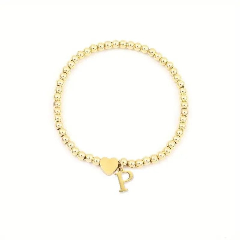 Heart & Initial Bead Bracelet