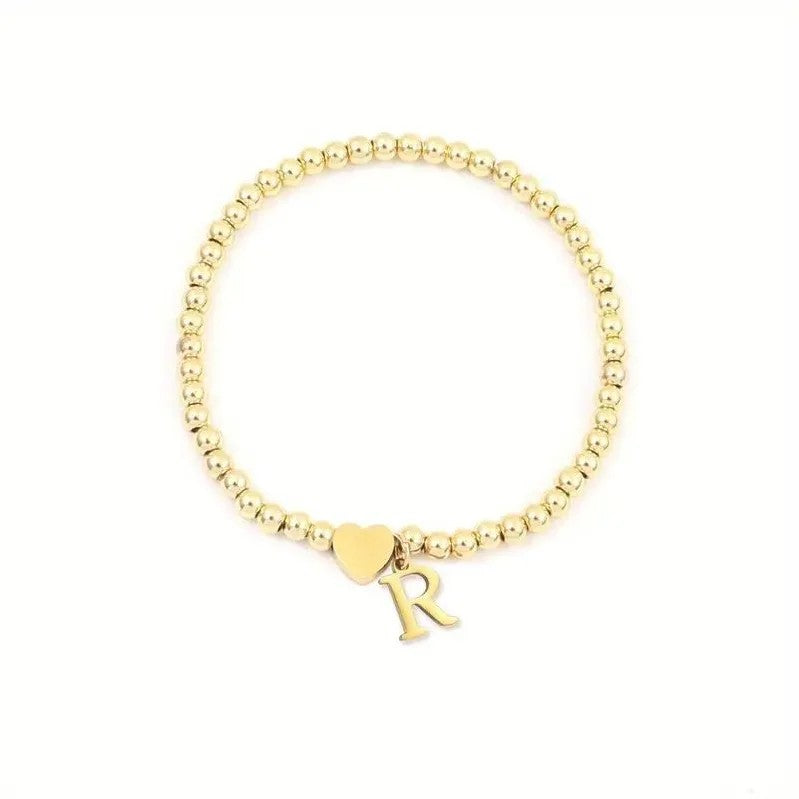 Heart & Initial Bead Bracelet