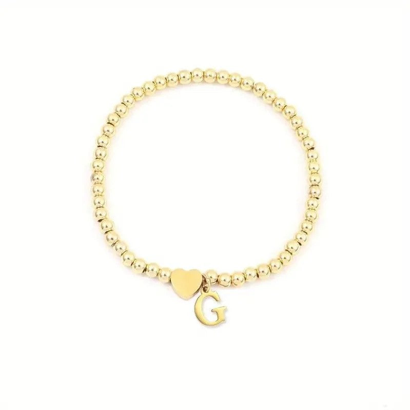 Heart & Initial Bead Bracelet