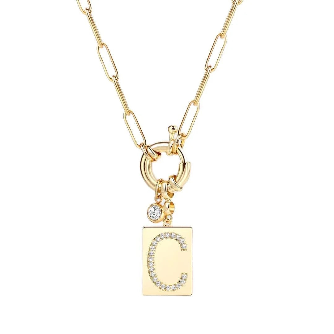 Crystal Initial Link Chain Necklace