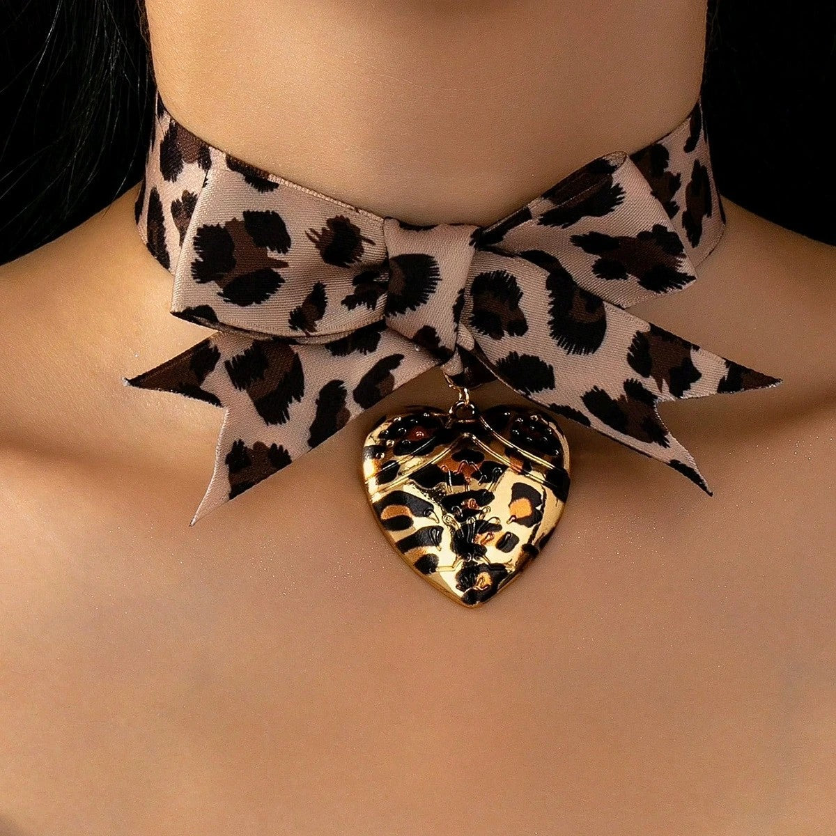 Leopard Print Bow Necklace