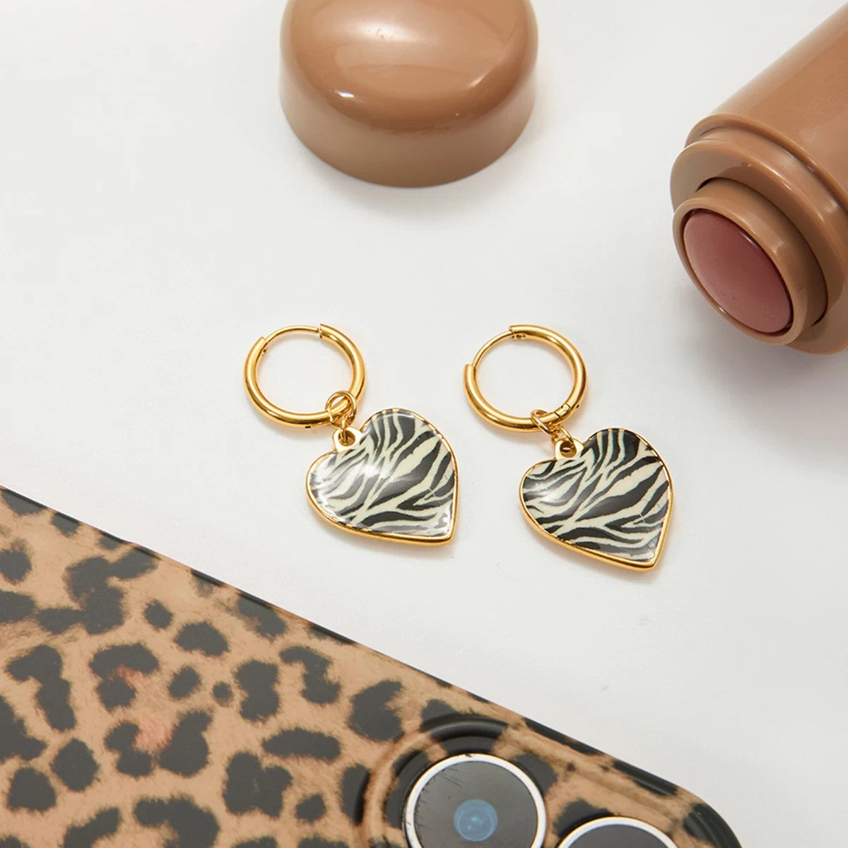 Zebra Heart Drop Earring