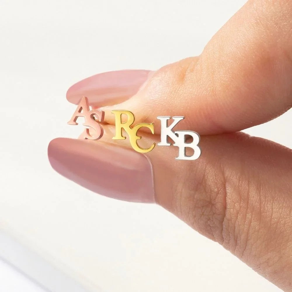 Double Letter Initial Stud Earrings