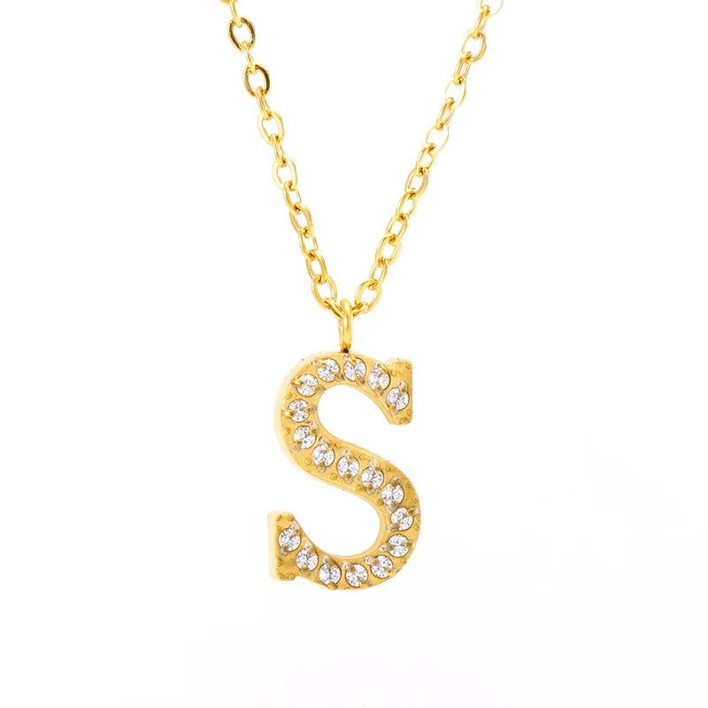 Crystal Pave Block Initial Necklace