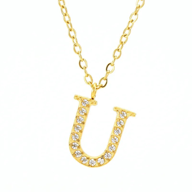 Crystal Pave Block Initial Necklace