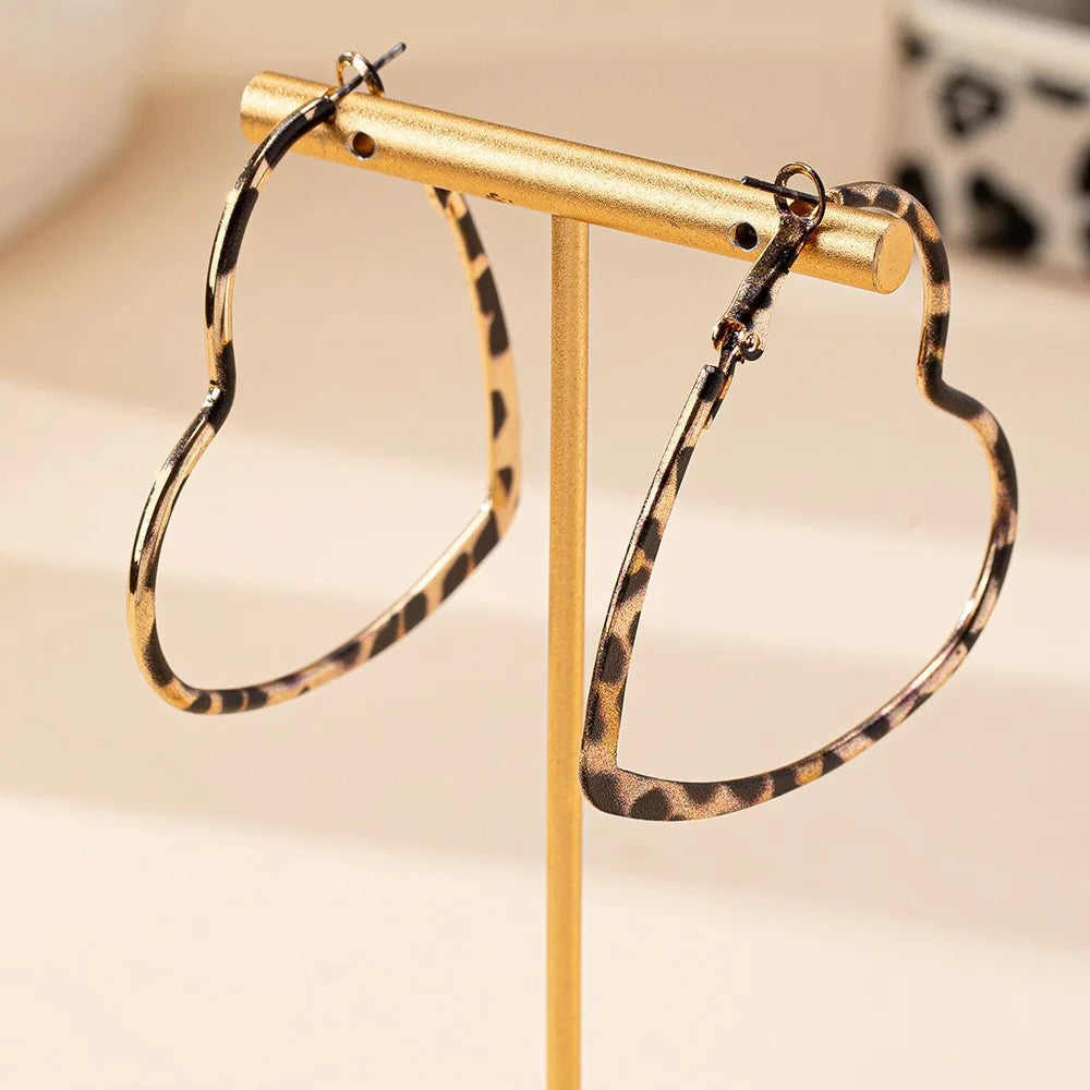 Leopard Heart Hoop Earrings