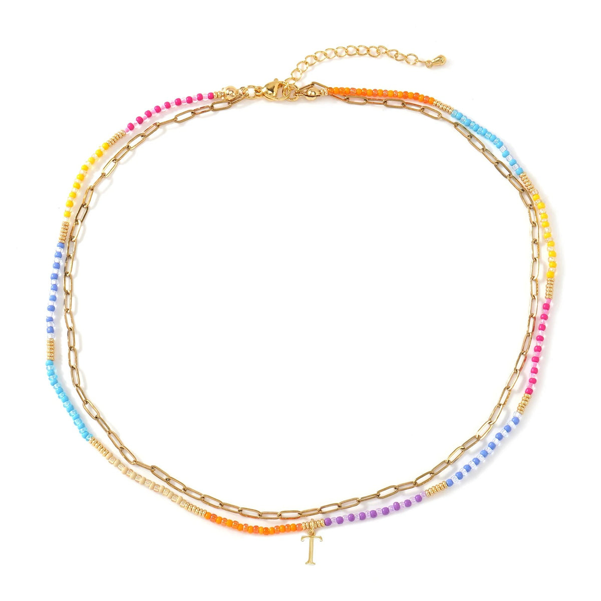 Colorful Beaded Initial Link Necklace