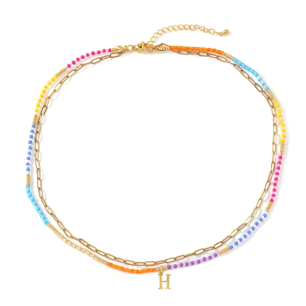 Colorful Beaded Initial Link Necklace