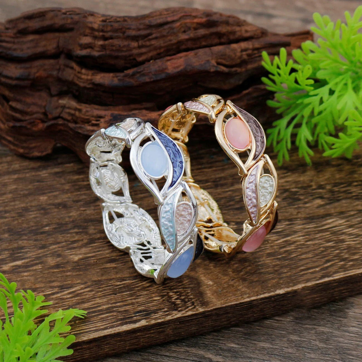 Colorful Leaf Bangle Bracelet