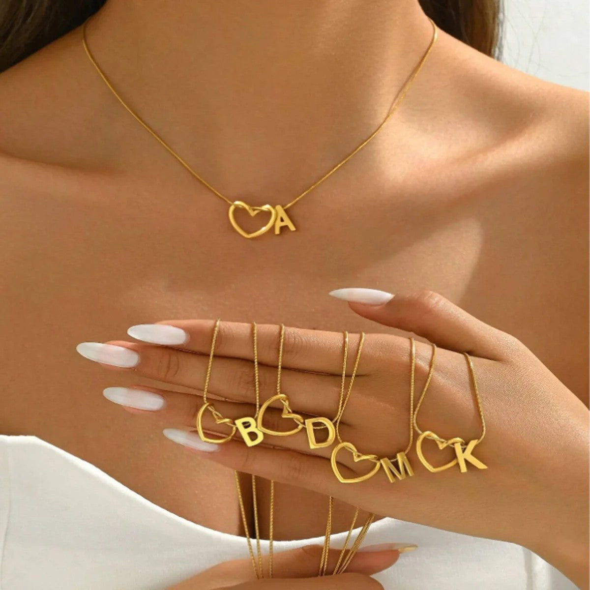 Heart Outline Initial Necklace