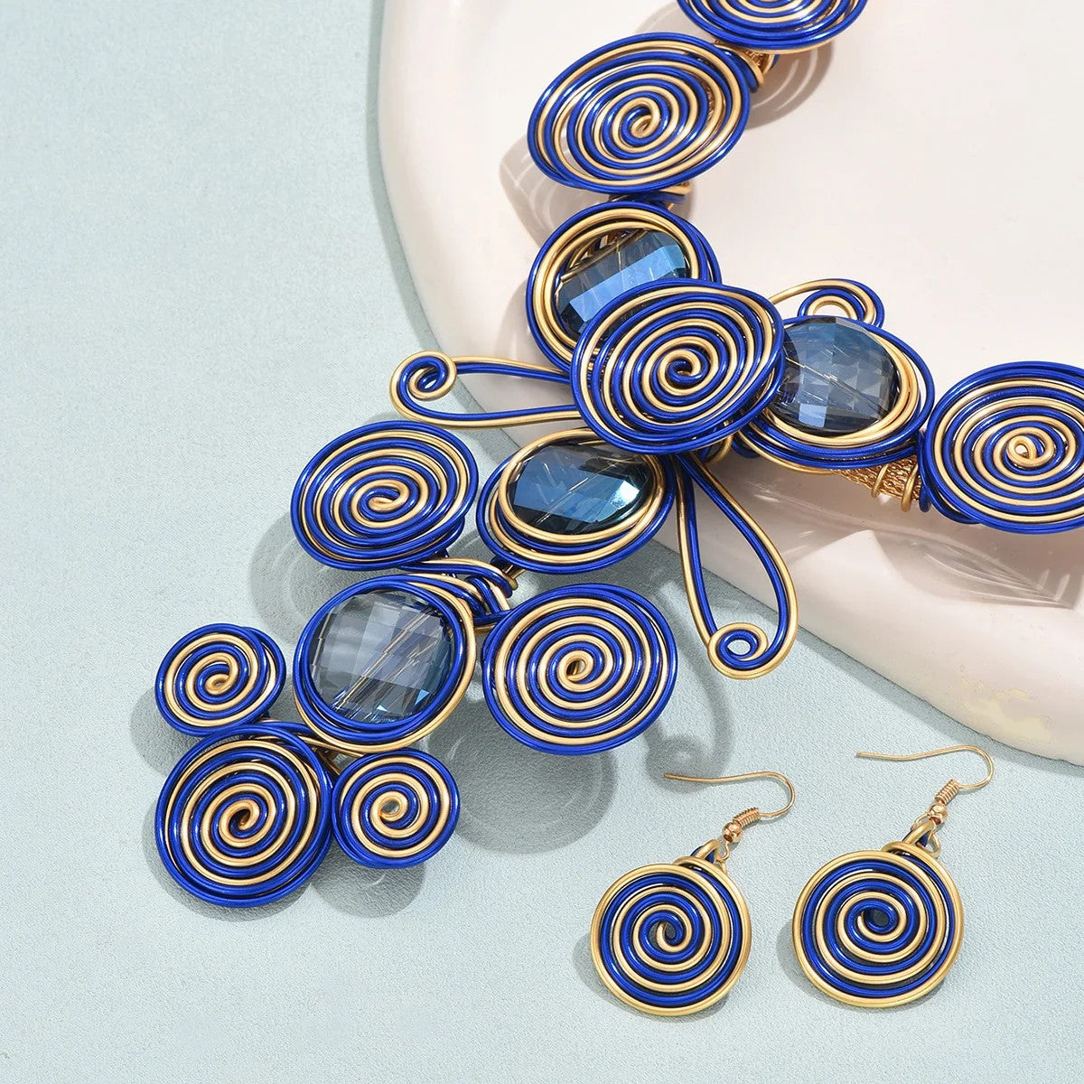Blue Spiral Statement Necklace