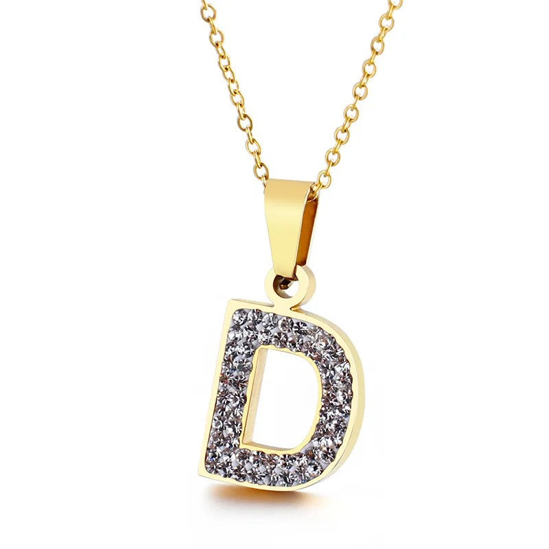 Zircon Letter Pendant Necklace