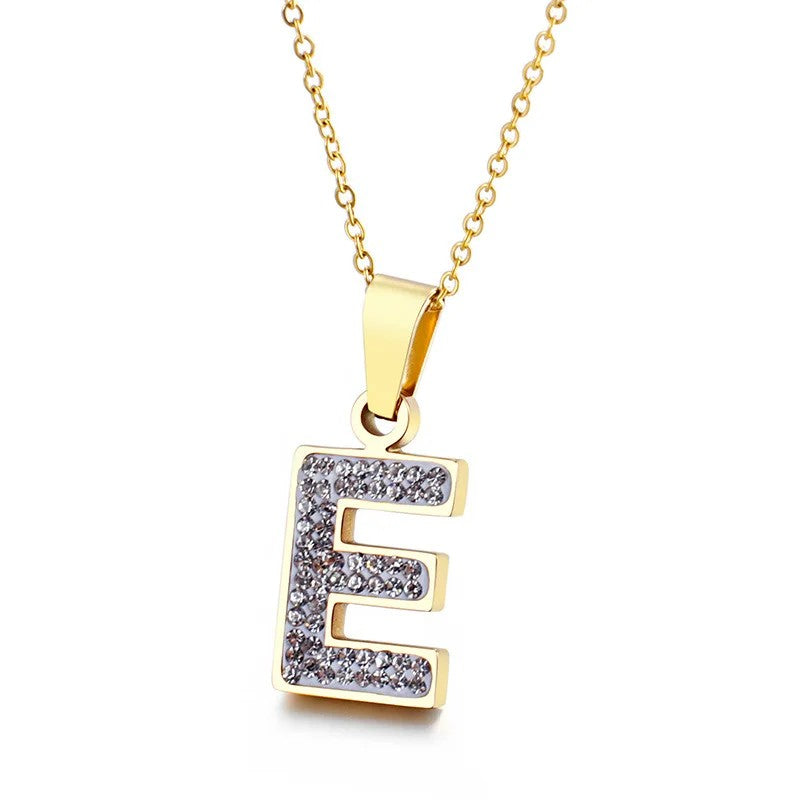 Zircon Letter Pendant Necklace