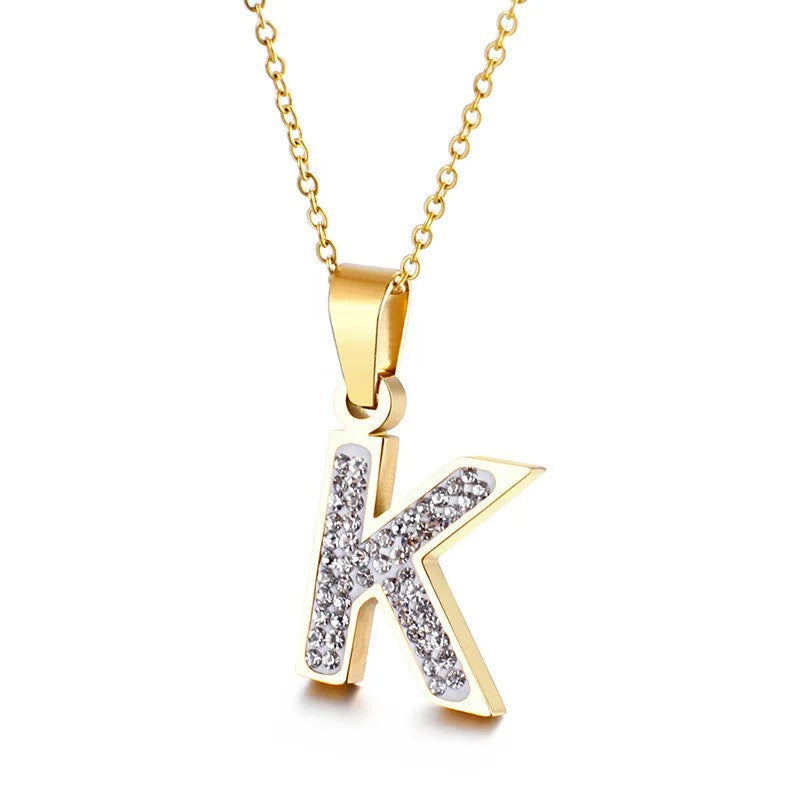 Zircon Letter Pendant Necklace