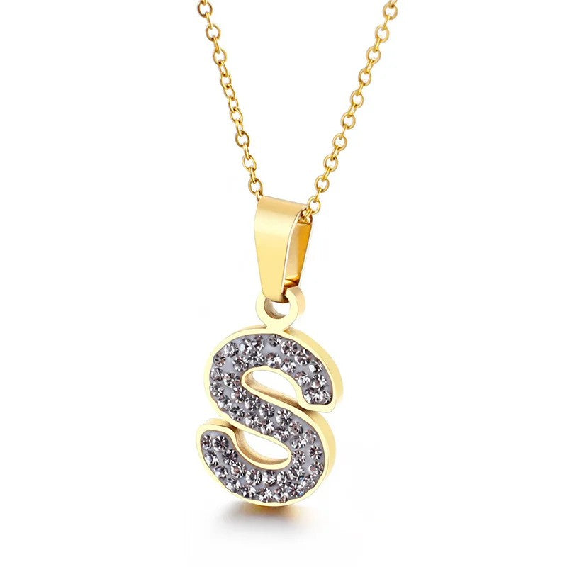 Zircon Letter Pendant Necklace