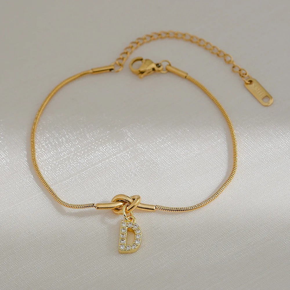 Crystal Initial Knot Bracelet
