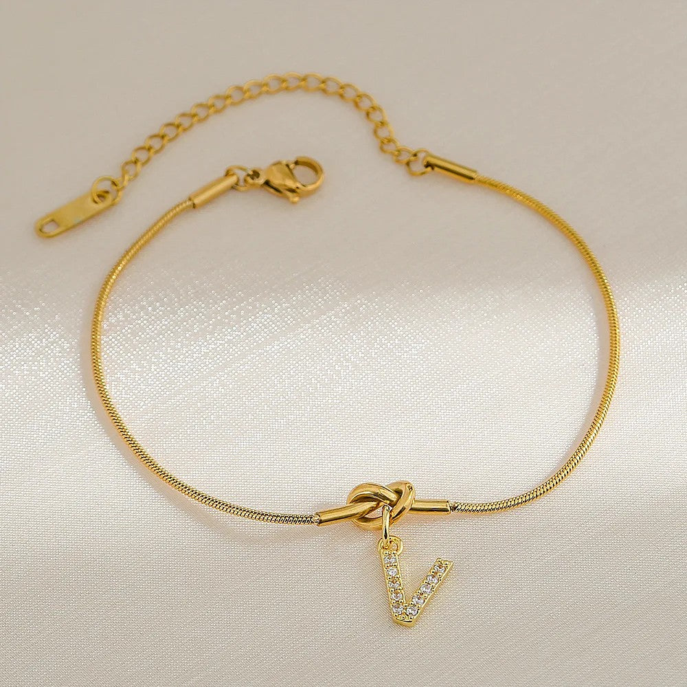 Crystal Initial Knot Bracelet