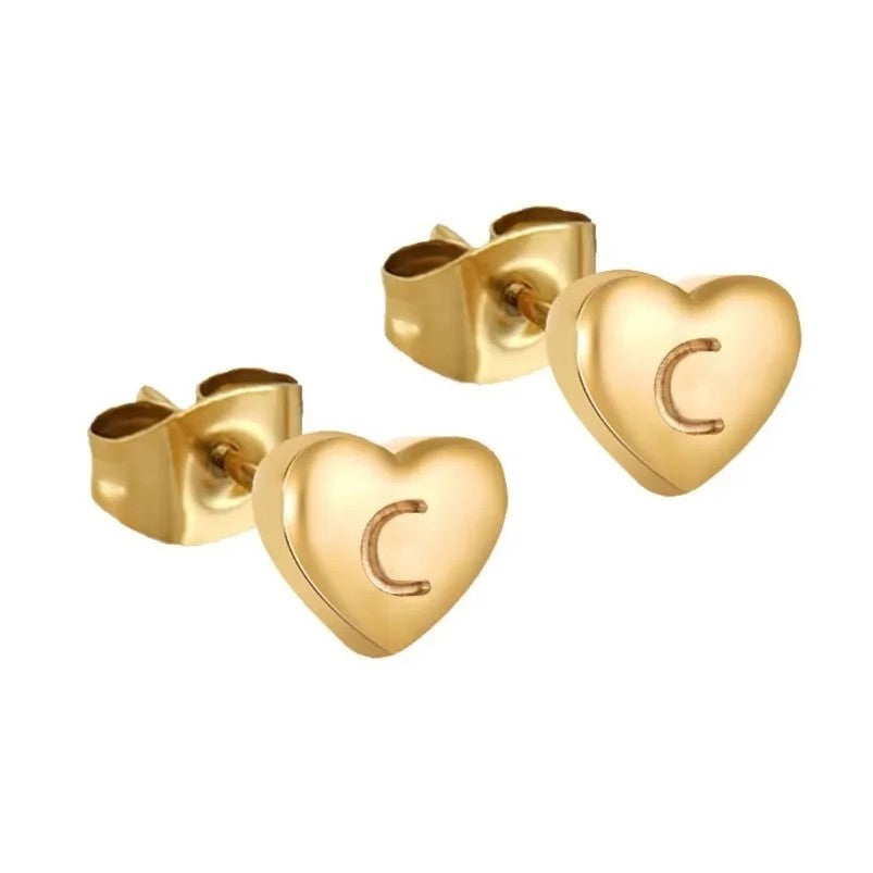 Engraved Initial Heart Stud Earrings