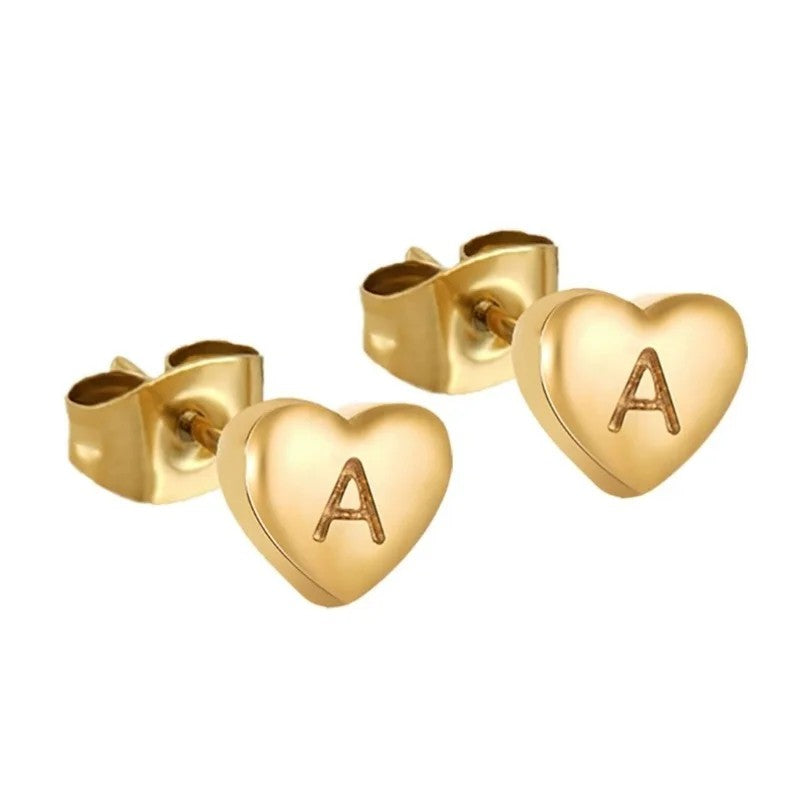 Engraved Initial Heart Stud Earrings