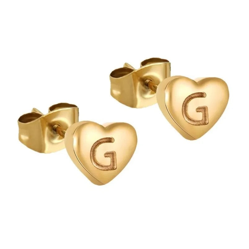 Engraved Initial Heart Stud Earrings