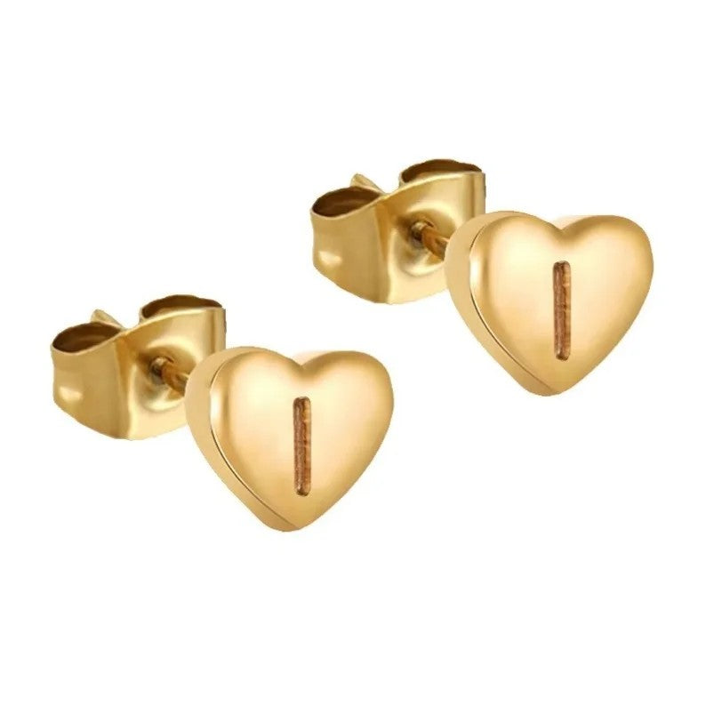 Engraved Initial Heart Stud Earrings