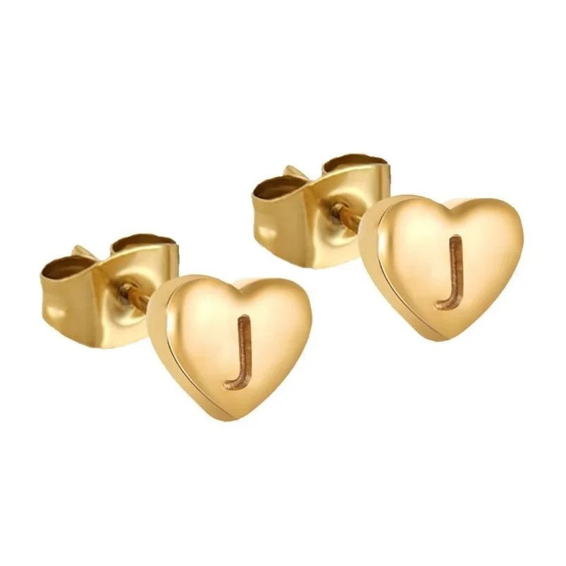 Engraved Initial Heart Stud Earrings