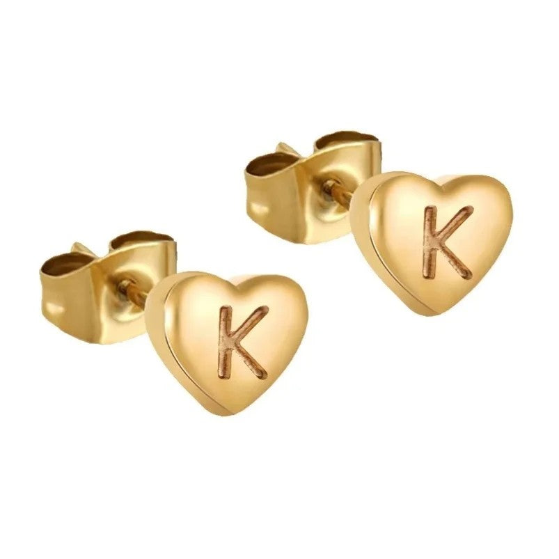 Engraved Initial Heart Stud Earrings