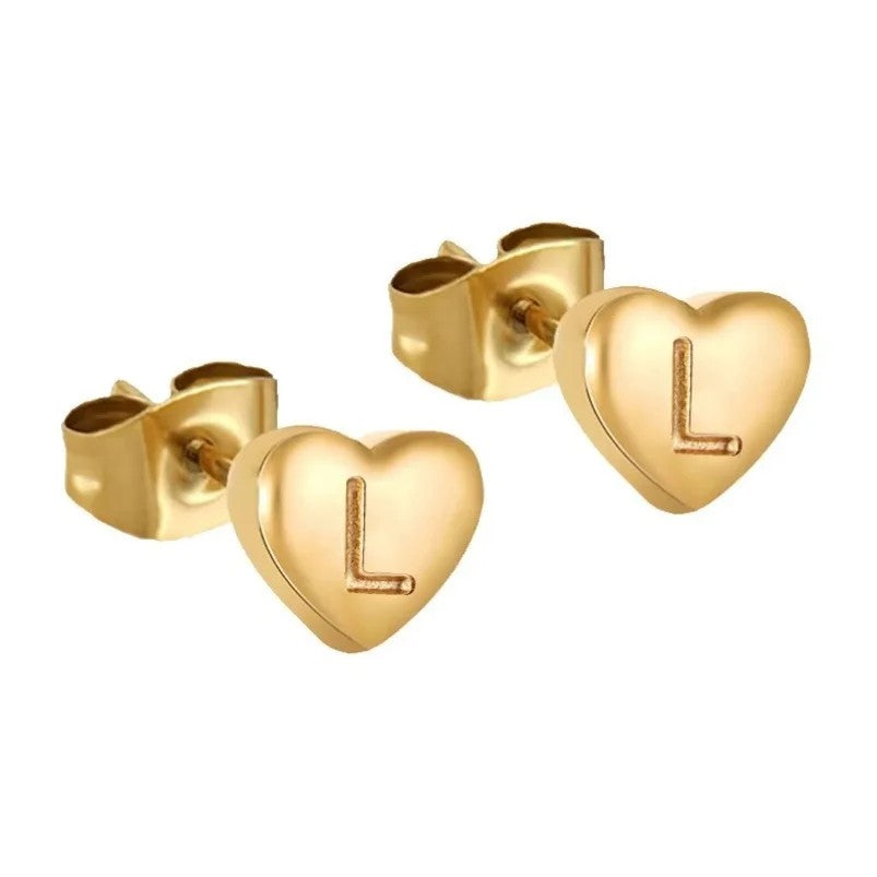 Engraved Initial Heart Stud Earrings