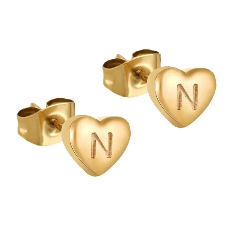Engraved Initial Heart Stud Earrings