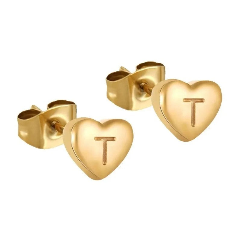 Engraved Initial Heart Stud Earrings