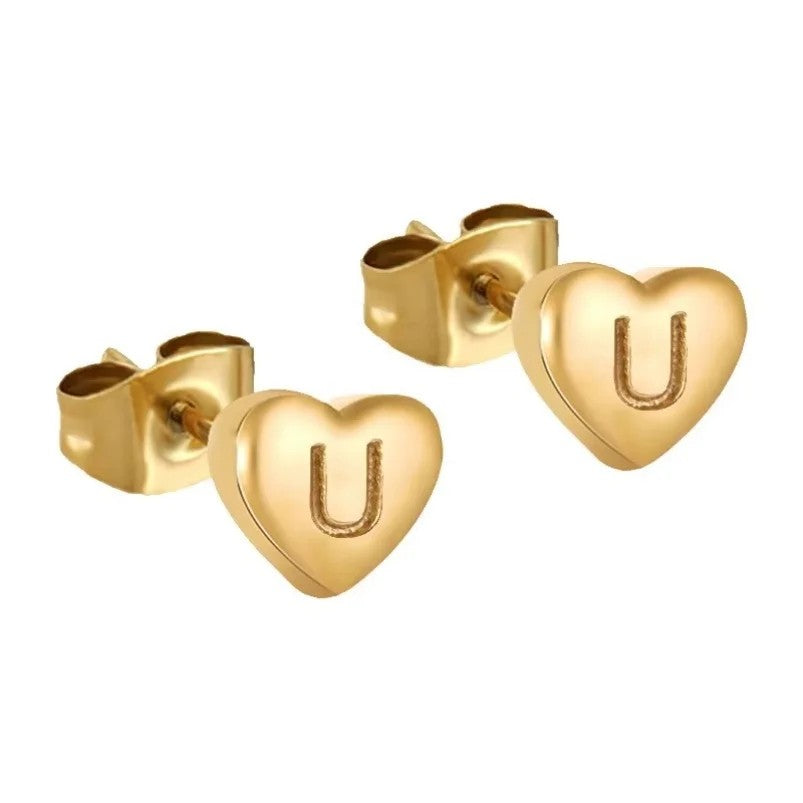 Engraved Initial Heart Stud Earrings