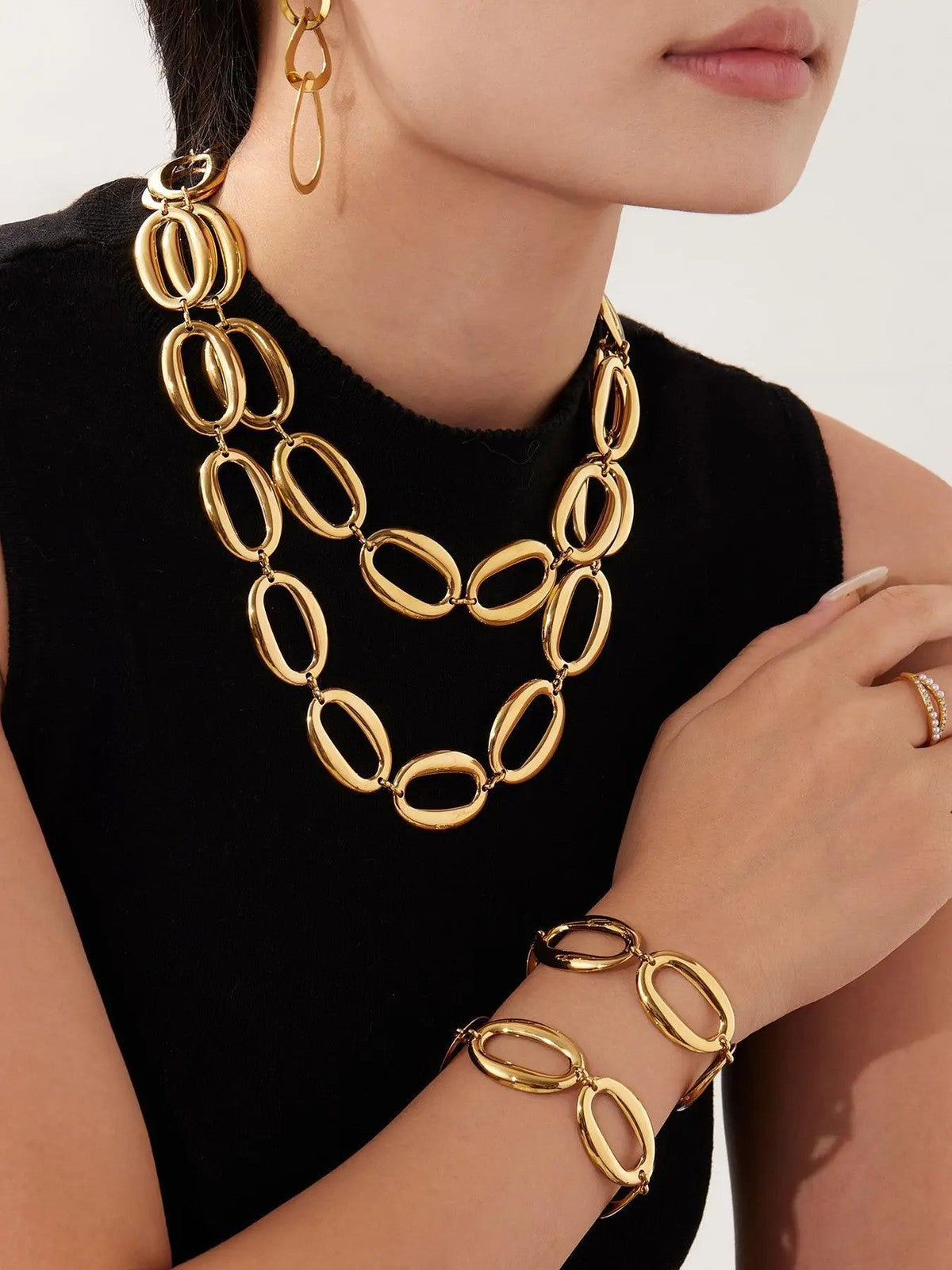 Polished Oval Link Jewelry Set