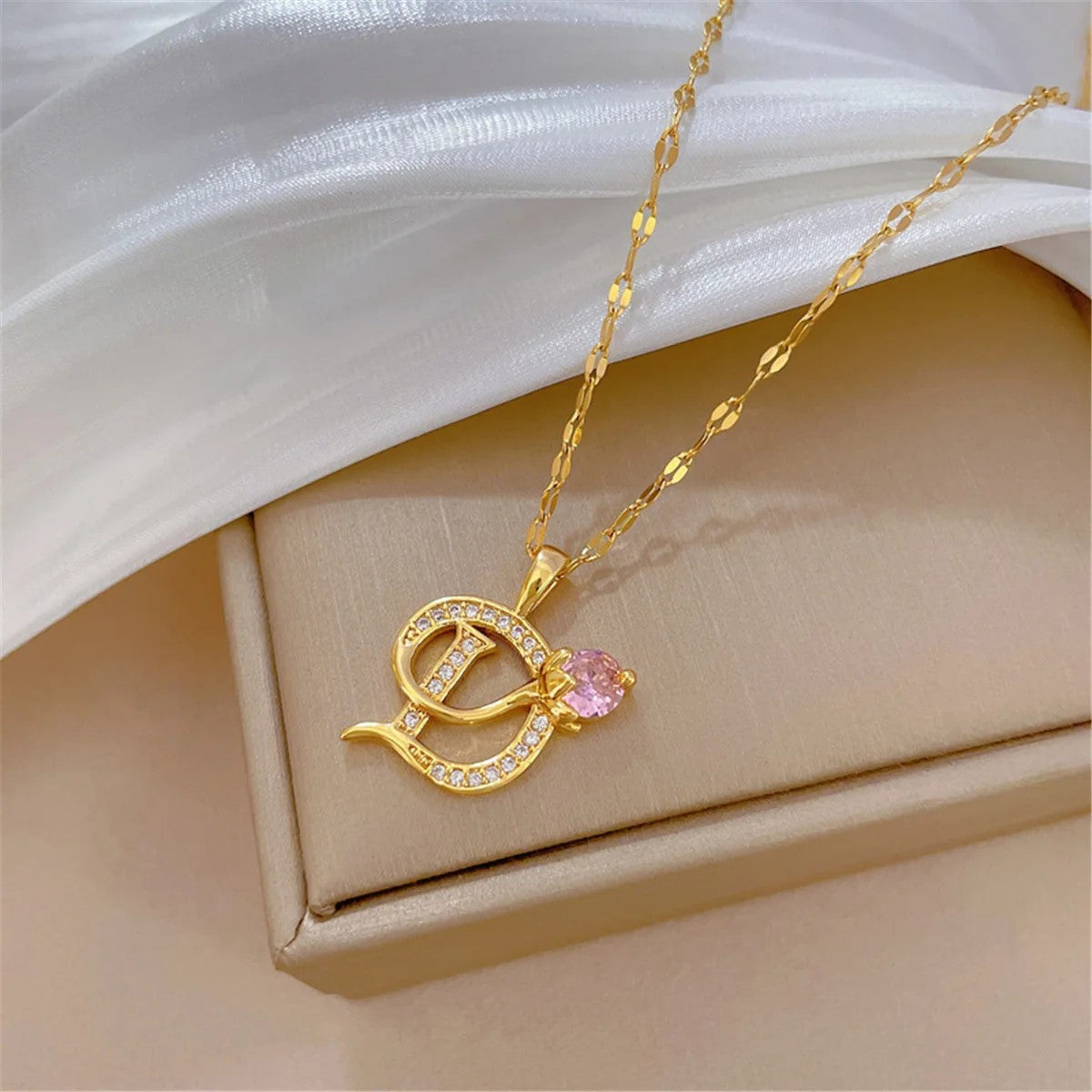 Gold Crystal Initial D Necklace