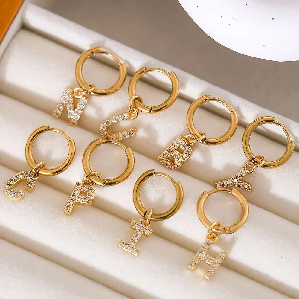 Zircon Initial Hoop Earring