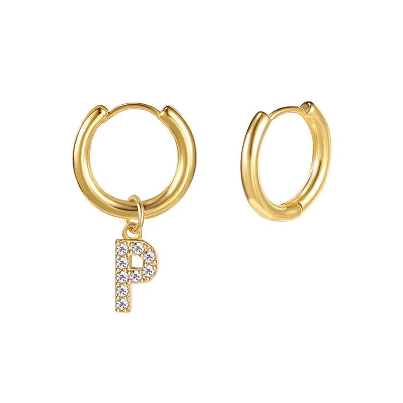 Zircon Initial Hoop Earring