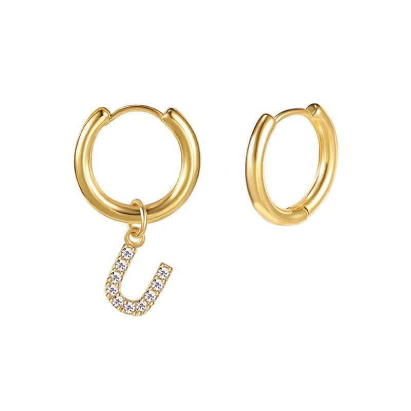Zircon Initial Hoop Earring