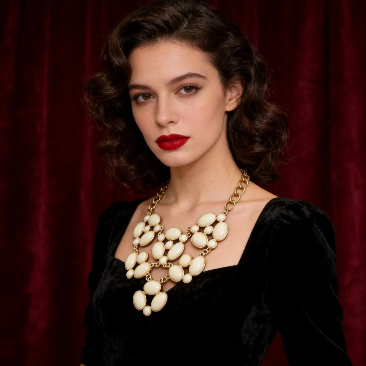 Oval Cabochon Bib Statement Necklace