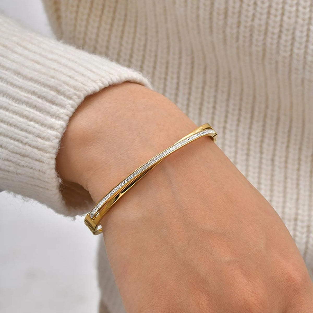 Roman Numeral Rhinestone Crossover Bracelet