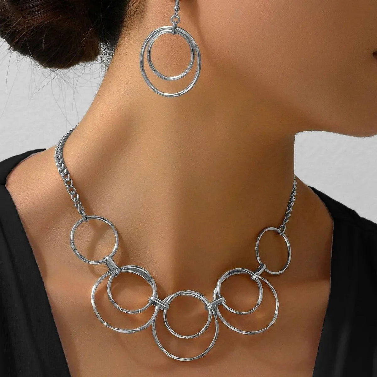Double Circle Link Necklace & Earring Set