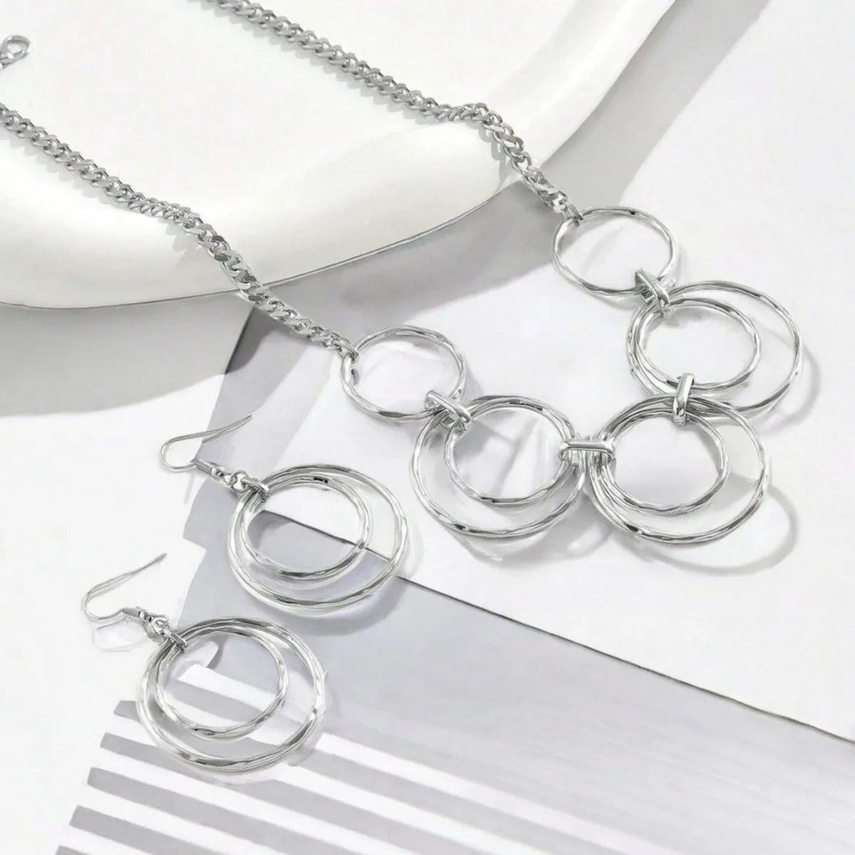 Double Circle Link Necklace & Earring Set