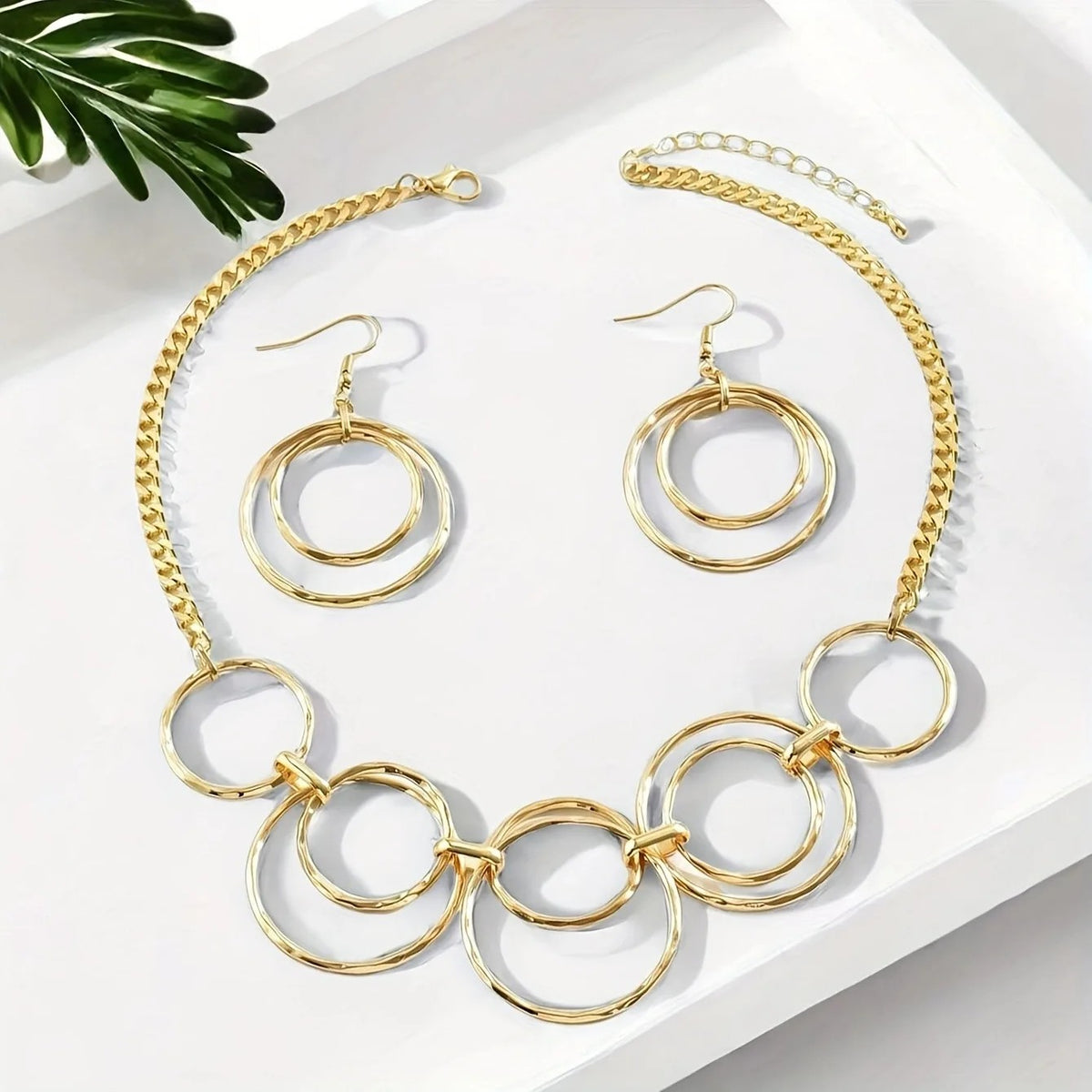 Double Circle Link Necklace & Earring Set