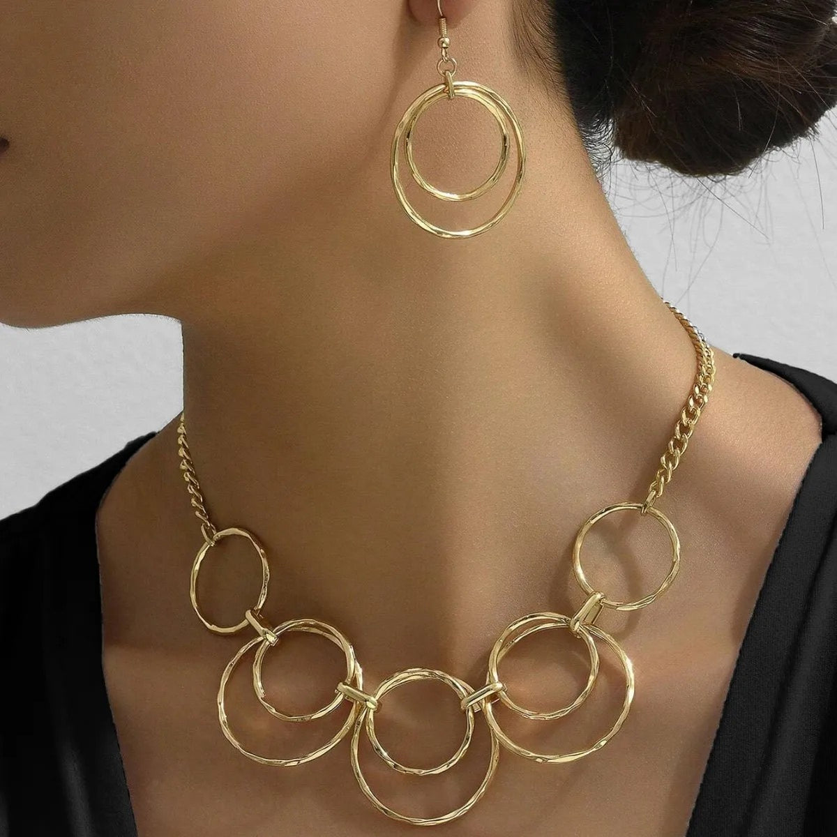 Double Circle Link Necklace & Earring Set