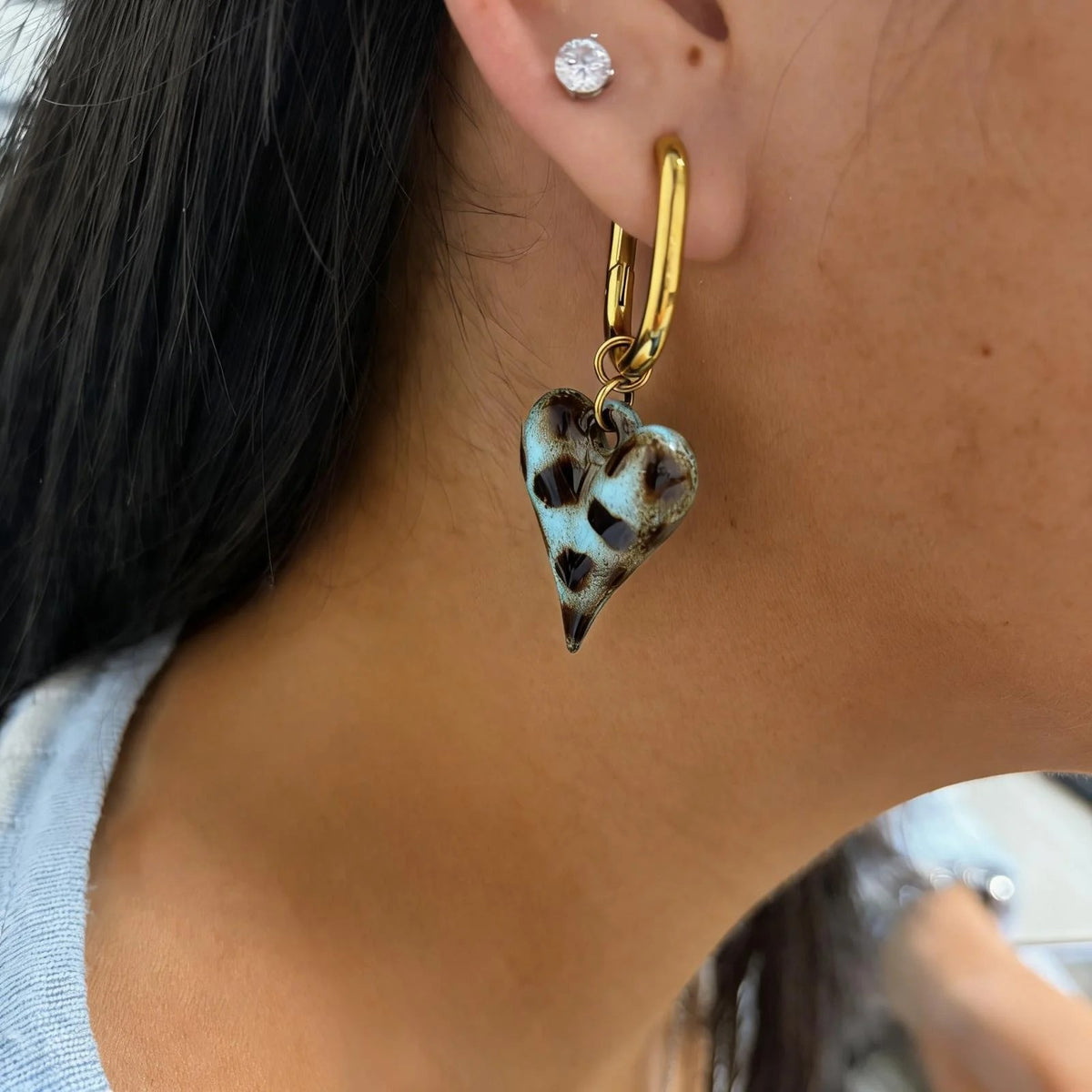 Tortoiseshell Heart Huggie Earrings