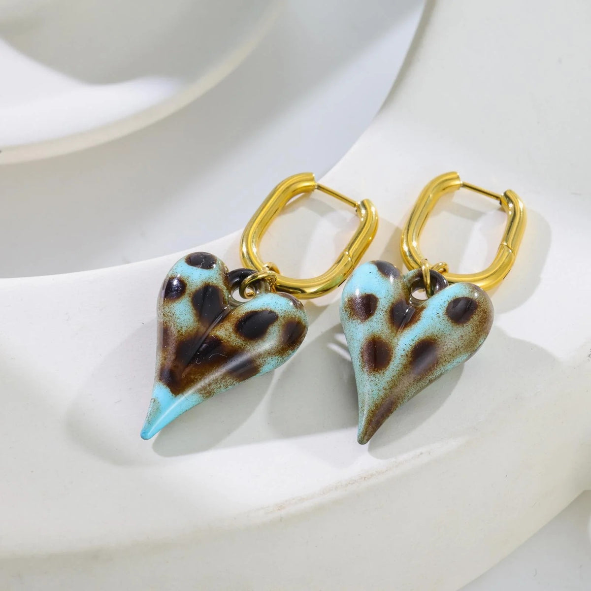 Tortoiseshell Heart Huggie Earrings