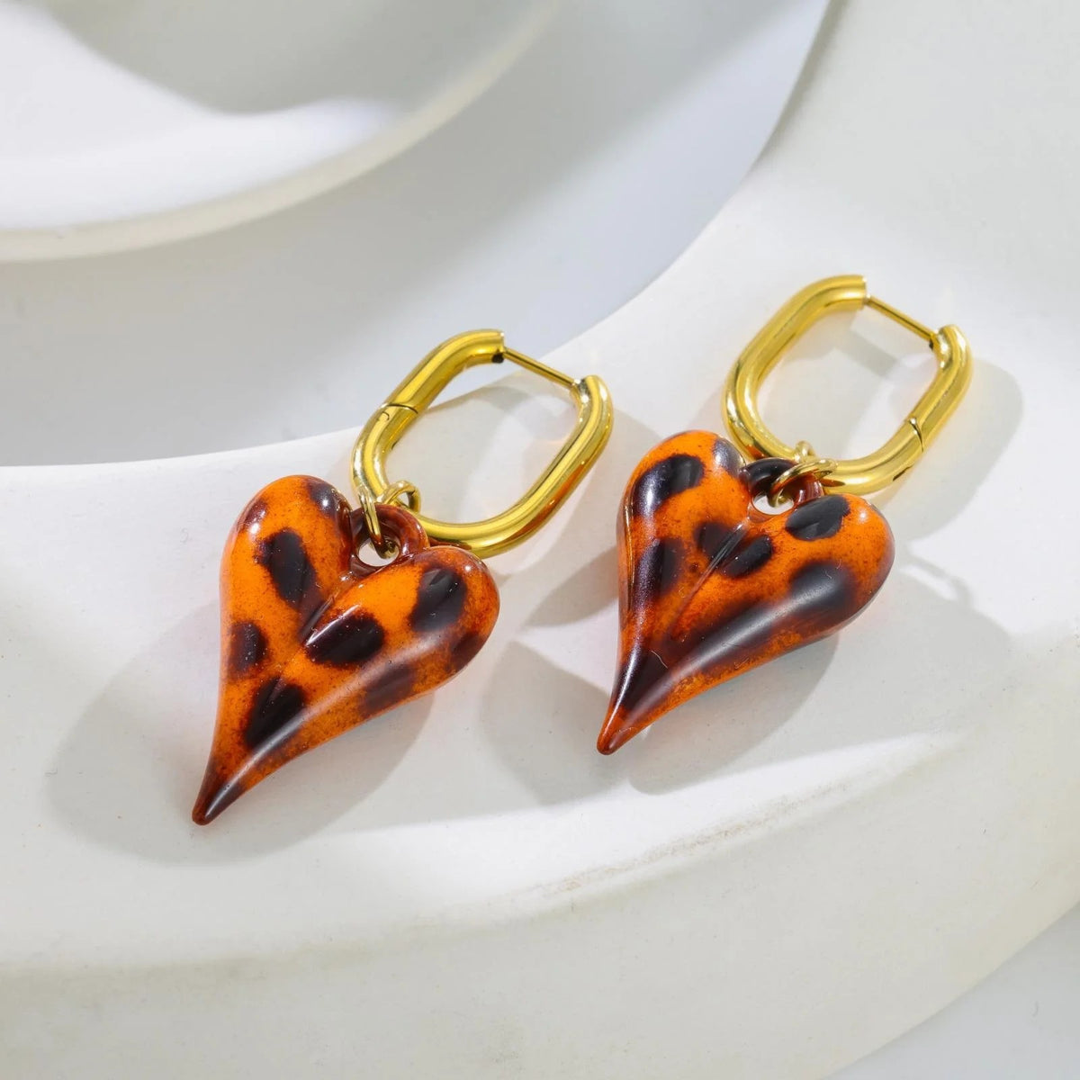 Tortoiseshell Heart Huggie Earrings