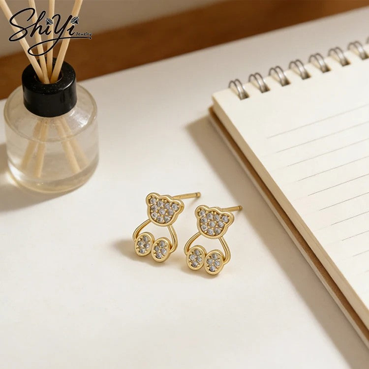 Crystal Bear Drop Earrings